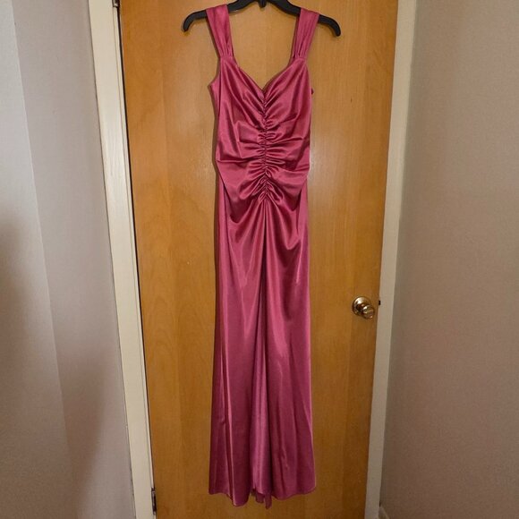 Y2K Jessica McClintock Gunne Sax Satin Maxi Dress Size 1/2 Pink Formal HOCO Vtg - Picture 1 of 11